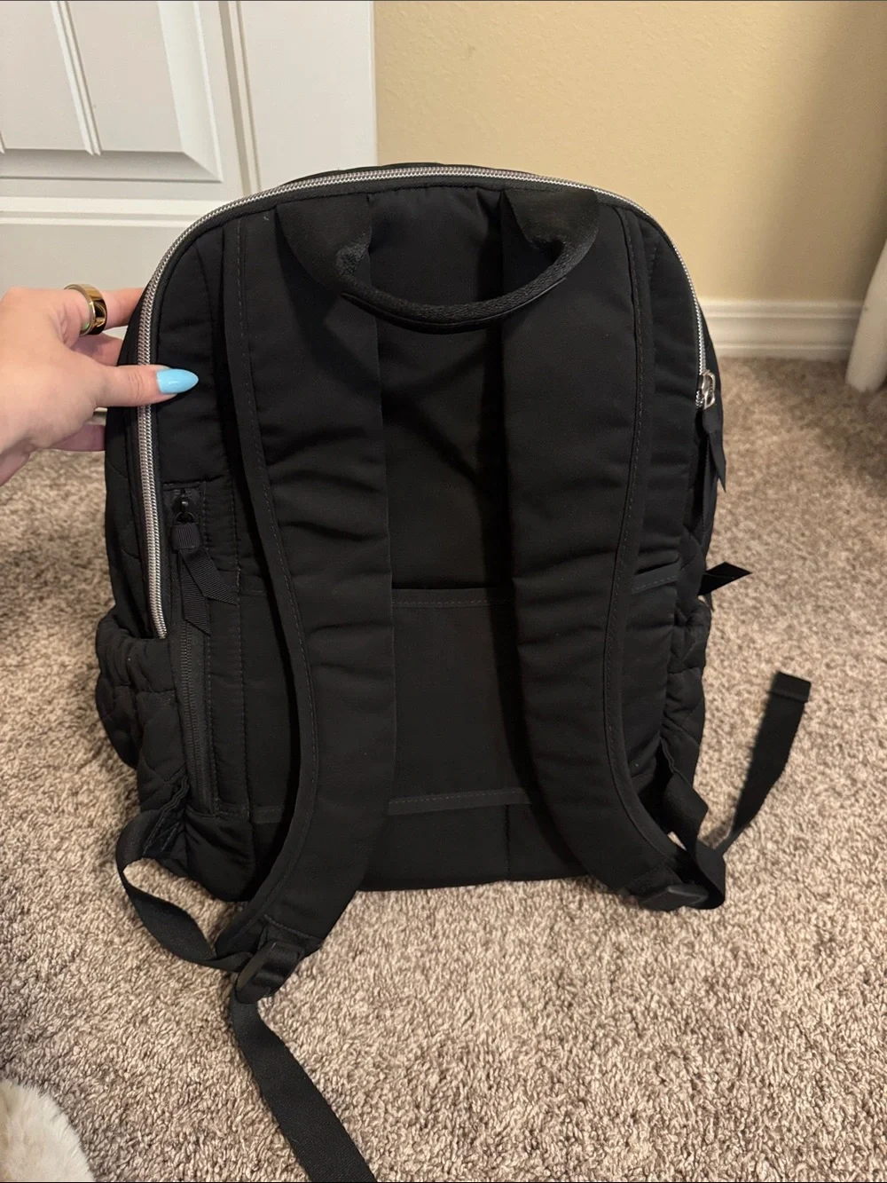 Vera Bradley Quilted Black Backpack with Front Zip Pocket
